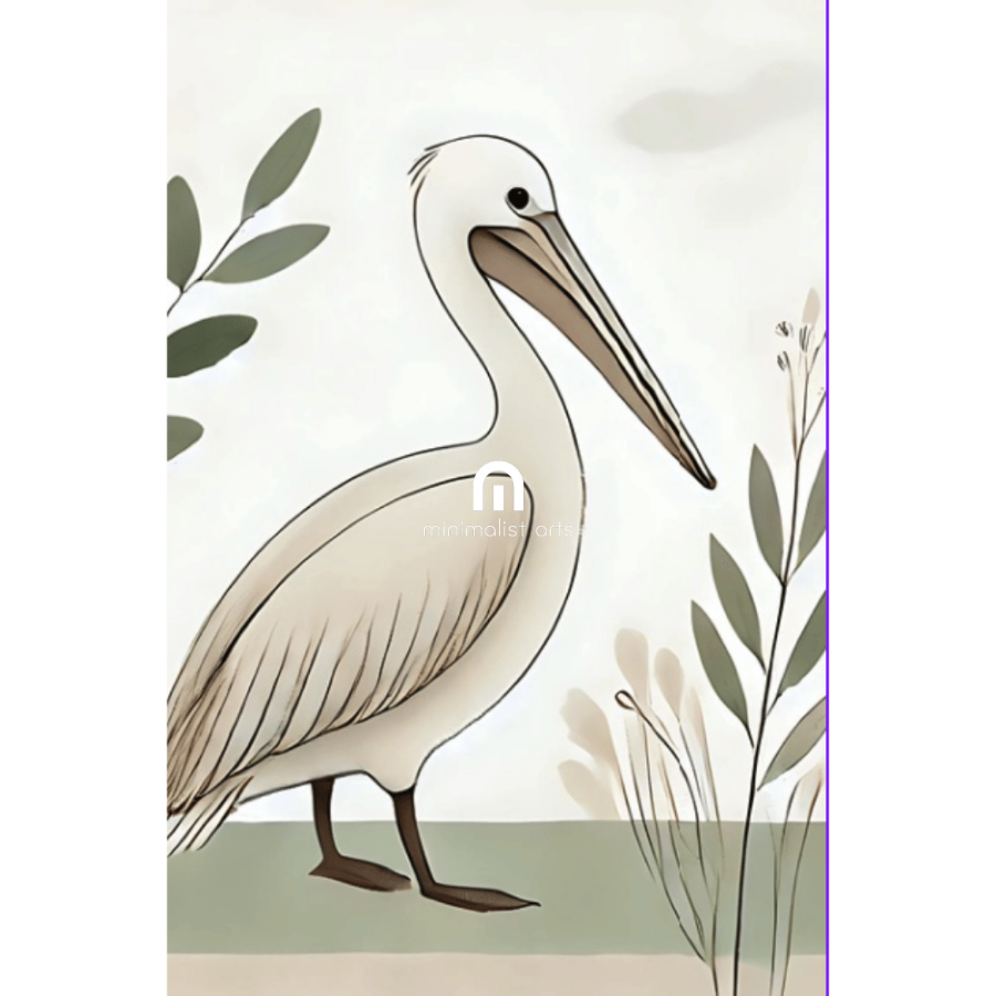 Pelican Minimalist Wall Art – Australian Coastal Bird Botanical Print Decor Print Material